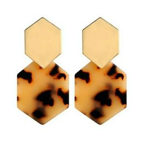 Acrylic Tortoise Gold Geometric Earrings